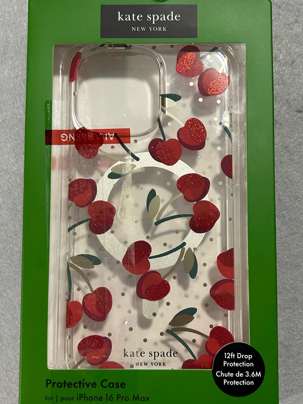 Kate Spade New York iPhone 16 PRO MAX MagSafe Case, Cherry Dot Gems (Clear)